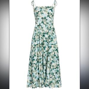 AMUR Botanical Print Midi Dress in Blue and Green 4